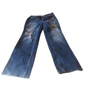 Cleo + Wolf Womens 28W x 32L Cargo Blue Jeans Distressed High Rise Straight Leg